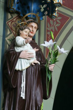 Padua 'lı Aziz Anthony, Hırvatistan' ın Granesina kentindeki Bakire Meryem 'in Doğumu Kilisesi' nde bebek İsa heykelini tutuyor.