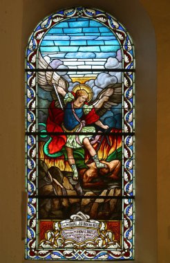 Saint Michael stained glass at Holy Trinity Parish Church in Donja Stubica, Croatia clipart
