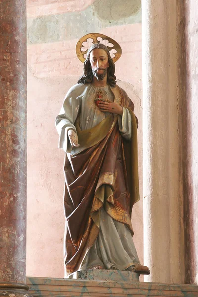 Heliga Hjärtat Jesus Staty Huvudaltaret Kyrkan Antagandet Jungfru Maria Taborsko — Stockfoto
