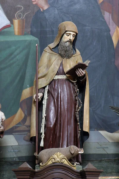 位于克罗地亚斯托拉普拉斯卡圣本尼迪克特教堂圣本尼迪克特祭坛上的隐士圣安东尼雕像 — 图库照片
