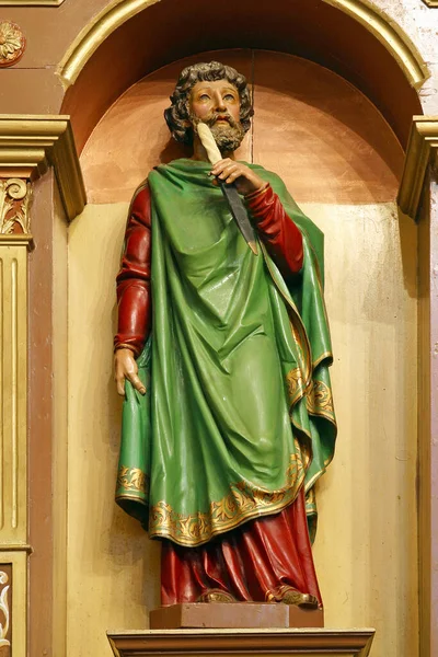 Статуя Святого Варфоломея Вівтарі Святого Варфоломея Церкві Святих Трьох Царів — стокове фото