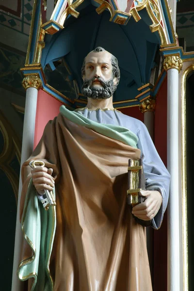 Statue Des Heiligen Petrus Auf Dem Hauptaltar Der Pfarrkirche Mariä — Stockfoto