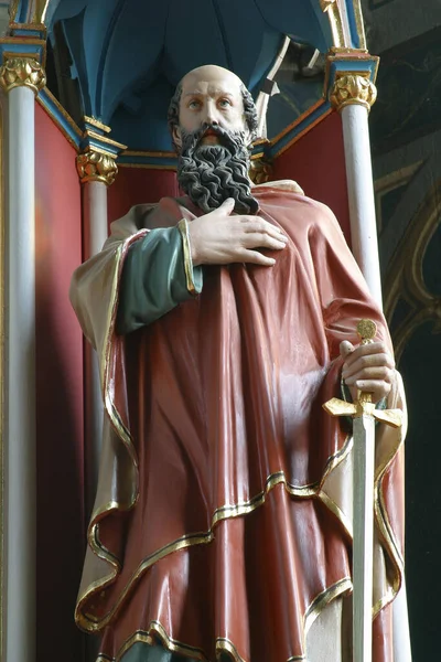 Άγαλμα Του Αγίου Παύλου Στον Κυρίως Βωμό Της Ενοριακής Εκκλησίας — Φωτογραφία Αρχείου