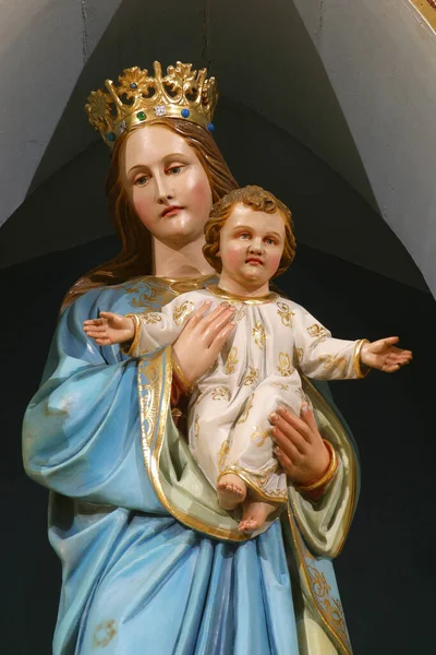 Vergine Maria Con Gesù Bambino Statua Sull Altare Maggiore Nella — Foto Stock