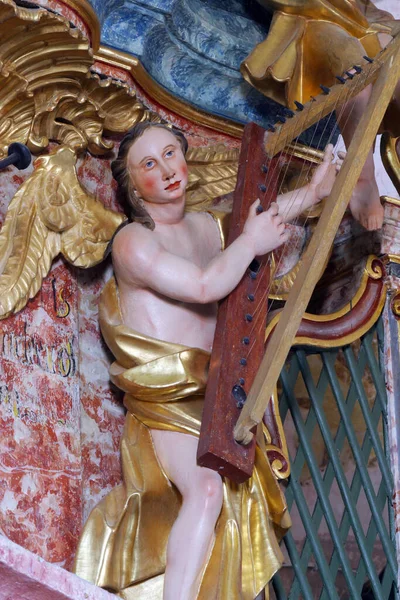 Statua Angelo Musicista Sull Organo Della Chiesa Nostra Signora Gerusalemme — Foto Stock