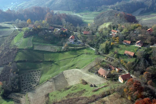 Idylliczna Wieś Wzgórza Łąki Regionie Zagorje Chorwacja — Zdjęcie stockowe