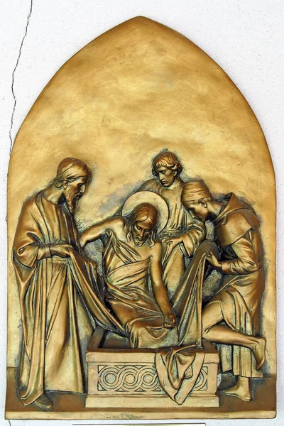 Állomások Kereszt Jézus Van Fektetve Sírba Borított Tömjén Plébániatemplom Szentháromság — Stock Fotó