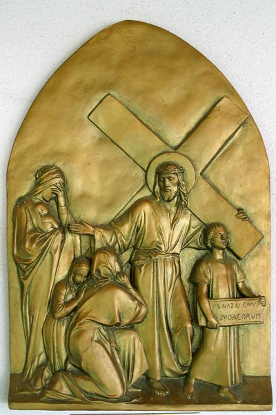 8Th Stations Cross Jesus Meets Daughters Jerusalem Parish Church Holy — Stock Photo, Image