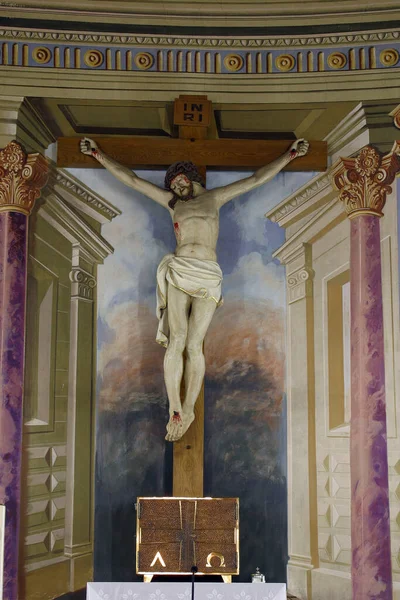 教区教会の祭壇の上での十字架刑クロアチア オドラのマリアと聖ジョージの名前 — ストック写真