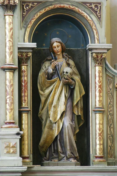 克罗地亚Sveti Ivan Zelina圣约翰浸信会教区悲伤圣母祭坛上的圣阿波罗尼亚雕像 — 图库照片