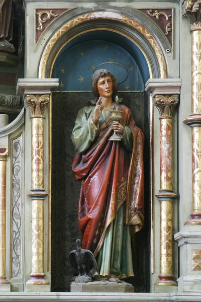 Statue Saint Jean Evangéliste Sur Autel Église Paroissiale Notre Dame — Photo