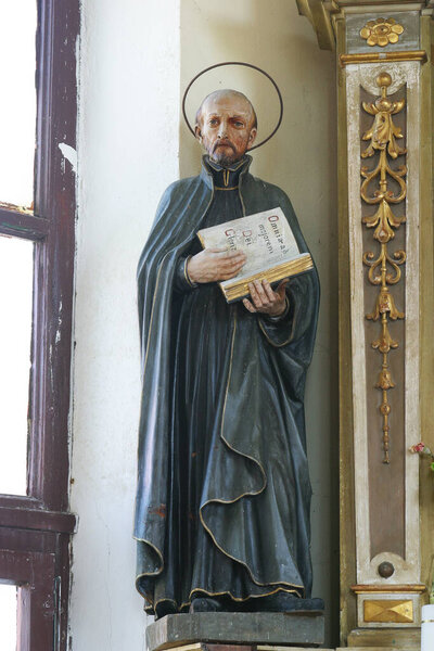 Saint Ignatius statue on the altar of the Sacred Heart of Jesus in the chapel of the Holy Spirit in Vrtace, Croatia