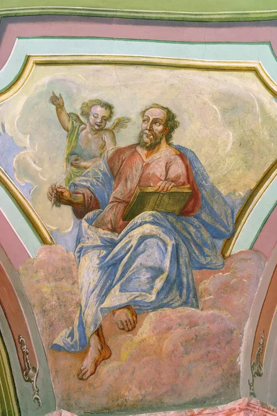 Sfântul Matei Evanghelistul Frescă Biserica Parohială Adormirea Maicii Domnului Din — Fotografie, imagine de stoc