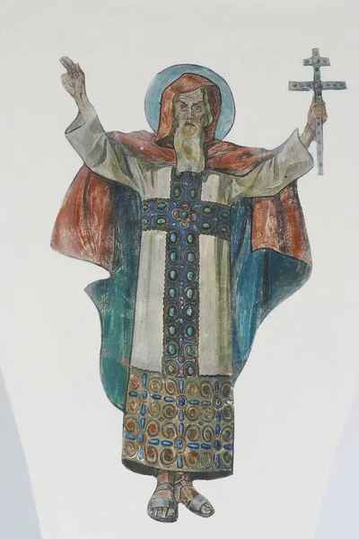Τοιχογραφία Του Αγίου Μεθοδίου Στην Εκκλησία Της Αγίας Τριάδας Στο — Φωτογραφία Αρχείου
