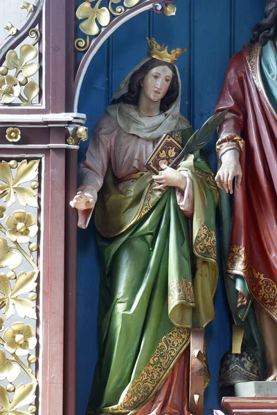 Sfinții Ecaterina Din Alexandria Statuie Altarul Sfinților Fabian Sebastian Biserica — Fotografie, imagine de stoc
