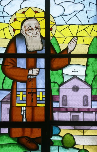 Heiliger Leopold Mandic Kirchenfenster Der Pfarrkirche Unserer Lieben Frau Der — Stockfoto