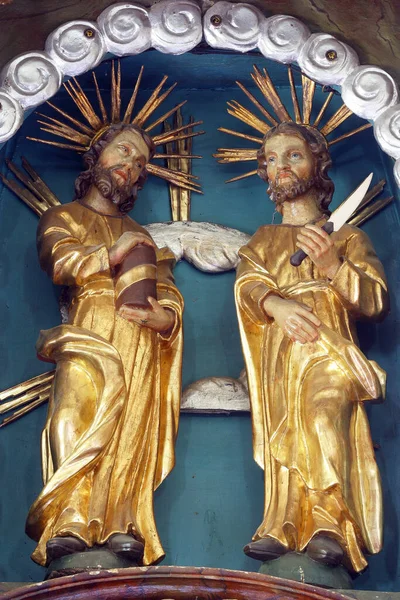 圣科斯马斯和达米安 克罗地亚斯韦提圣彼得教区教堂的圣坛上的雕像 — 图库照片