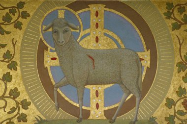 Tanrının Kuzusu, Agnus Dei haçlı, Hırvatistan 'ın Zagreb kentindeki Corpus Domini kilisesinde fresk