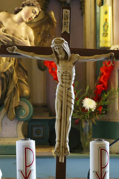 Crucifixion Sur Maître Autel Dans Église Paroissiale Sveti Antun Pustinjak — Photo