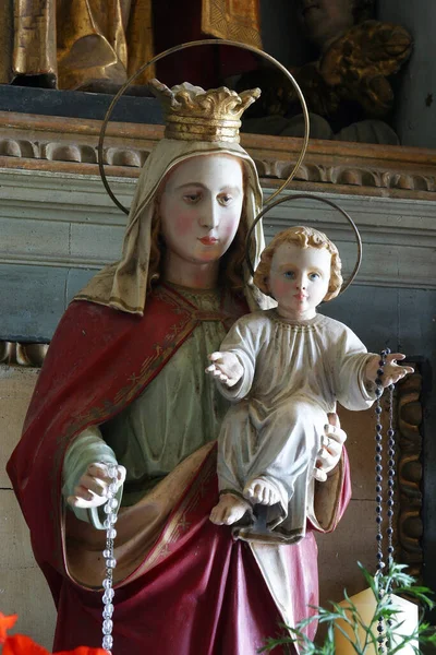 Szűz Mária Kis Jézus Szoborral Szűzanya Oltárán Szláv Szent Antal — Stock Fotó
