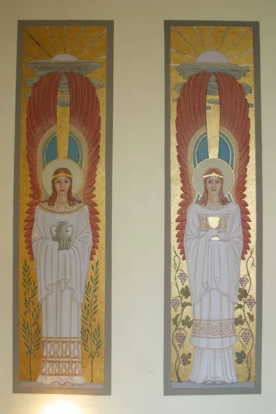 Anges Fresque Dans Église Corpus Domini Zagreb Croatie — Photo
