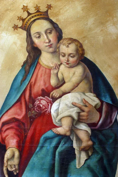 Maagd Maria Met Kindje Jezus Altaarstuk Jerome Parochiekerk Lun Kroatië — Stockfoto