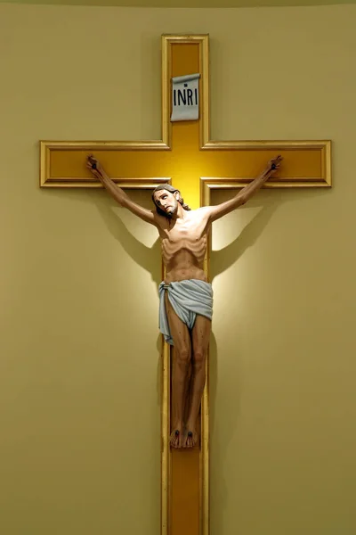 Crucifix Autel Principal Dans Église Paroissiale Saint Matthieu Dugave Zagreb — Photo