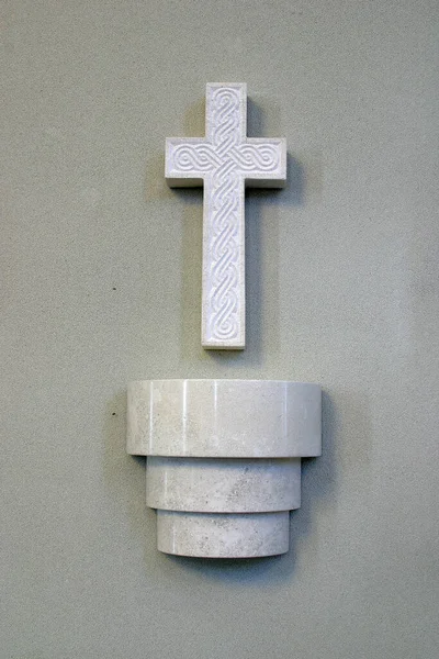 Holy Water Font Cross Church Quirinus Sescia Sisak Croatia — Stock Photo, Image