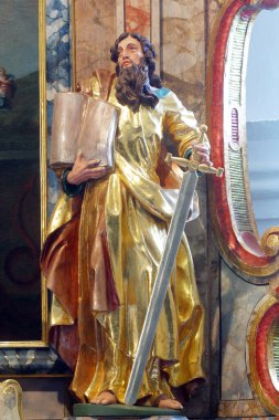 Aziz Paul, Hırvatistan 'ın Klanjecko Jezero kentindeki Klanjecko Gölü' nde Aziz George Kilisesi 'nin yüksek sunağında bir heykel.