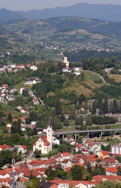 Krapina kasabası panoramik manzara, Zagorje bölgesi, Hırvatistan