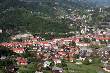 Krapina kasabası panoramik manzara, Zagorje bölgesi, Hırvatistan