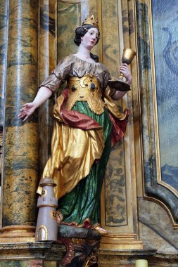 Hırvatistan 'ın Kotari kentindeki Noblac' lı Aziz Leonard Kilisesi 'nde Aziz Barbara Anıtı.