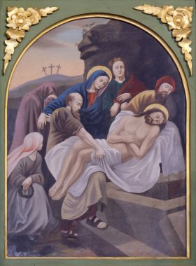 14 istasyonları haç, İsa kabirde koydu ve tütsü, kilise Aziz Matthew Stitar, Hırvatistan'ın kapalı