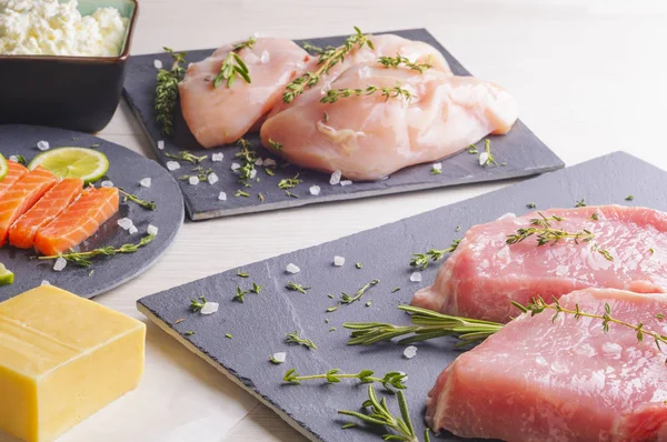Differrent protein sources - pork, trout, chiken breast