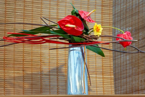 Primavera Ikebana Arranjo Floral Tradicional Japonês — Fotografia de Stock