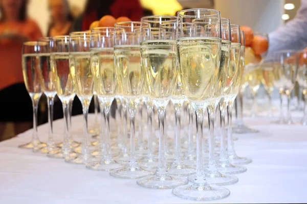 Glasses Champagne Festive Table Banquet — Stock Photo, Image