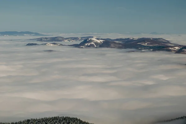 Winter Morning Mountian Lot Fog Snow — Stock Photo, Image