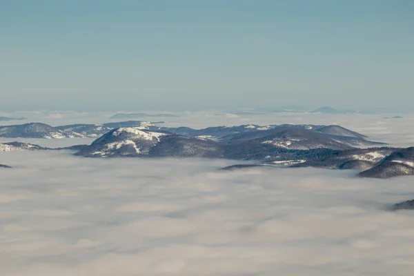 Winter Morning Mountian Lot Fog Snow — Stock Photo, Image