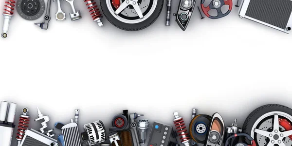 Many car parts on white background — Stock Photo, Image