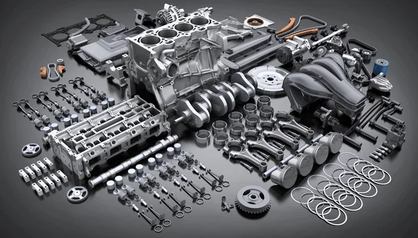 Car engine disassembled. many parts. — Stock Photo, Image