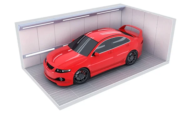 Carro vermelho na garagem — Fotografia de Stock