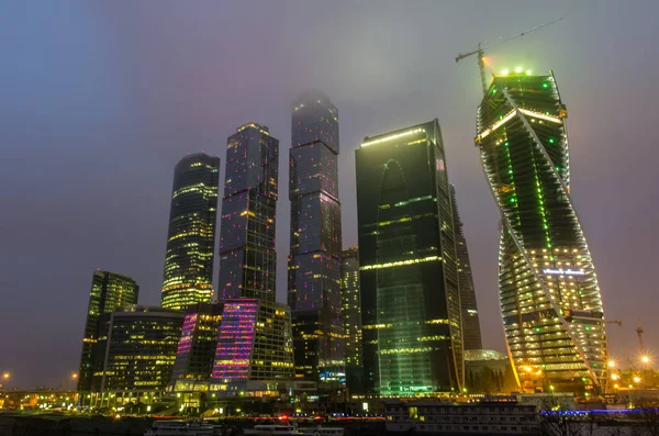 Nachtansicht Auf Bürogebäude Der Moskauer Innenstadt Moskau Russland — Stockfoto