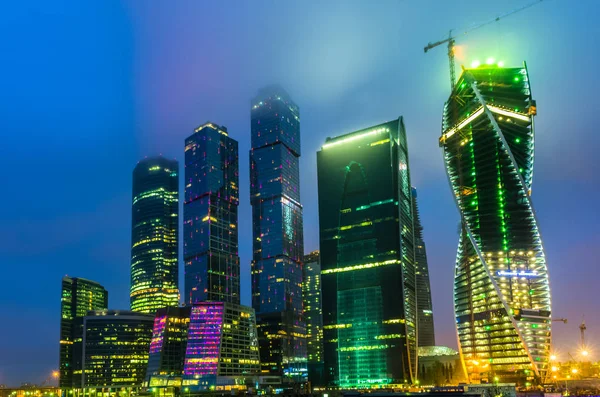 Ночной Вид Офисные Здания Центре Москвы Россия — стоковое фото