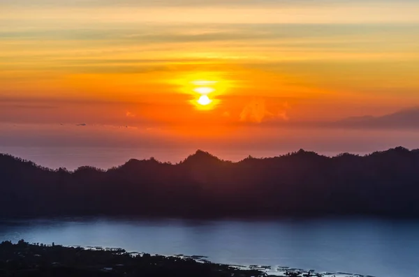 Amazing Panorama View Sunrise Mountain Summit Batur Volcano Bali Indonesia — Stock Photo, Image