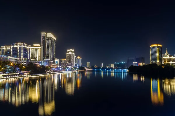 Vista Panorámica Nocturna Del Paisaje Urbano Ciudad Sanya Isla Hainan — Foto de Stock