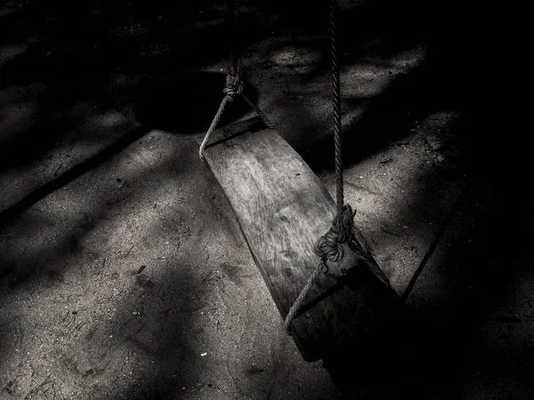 Osamělý Strom Swing Pozadí Temnoty Nikdo Tam Není Chov Fretek — Stock fotografie