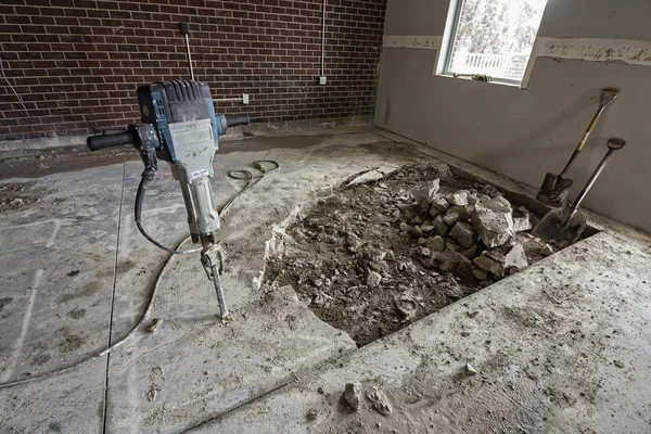 Pneumatic Plugger Jackhammer Used Reconstruction Building Broken Concrete Floor — Stock Photo, Image