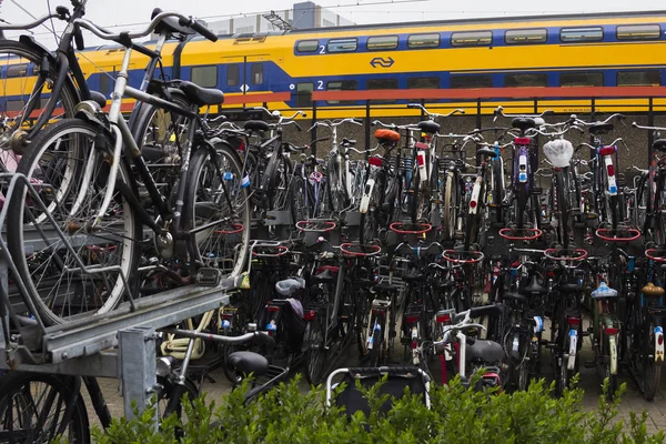 Λέιντεν Ολλανδία Απριλίου 2019 Μεγάλο Υπαίθριο Χώρο Στάθμευσης Ποδηλάτων Κοντά — Φωτογραφία Αρχείου