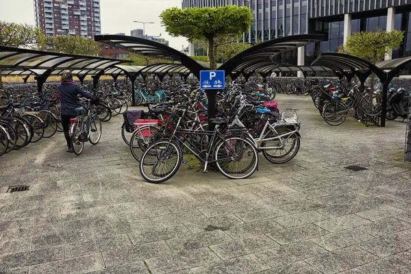 Leiden Netherlands April 2019 Big Open Air Bicycle Parking Fully — Stock Photo, Image