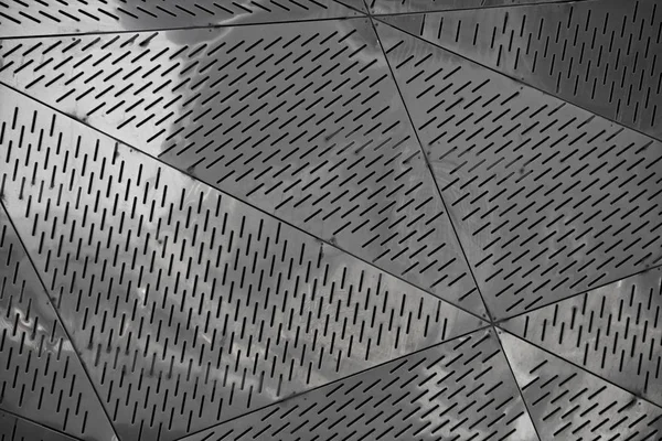 Aluminum Perforated Grids Assembled Abstract Geometrical Background Some Patches Light — Stock Photo, Image